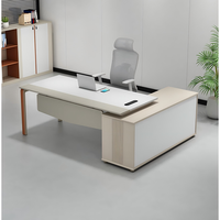Bureau de direction contemporain de luxe avec surface en papier importé, armoire latérale, bureau à échelle, panneau MDF écologique, garantie de 3 ans