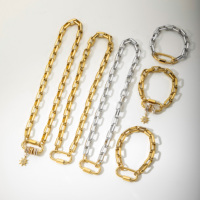 YF3677 Waterproof Jewelry 18k Gold Plated Chunky Chain Carabiner Necklace Stainless Steel Pave Charismatic Zircon Charm Necklace