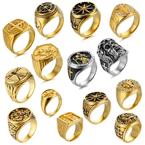 Olivia Luxe Custom Kompas Ontwerp Zware Sieraden Groothandel Religieuze 18K Goud Zilver Zwart Zegel Rvs Ring Voor Mannen