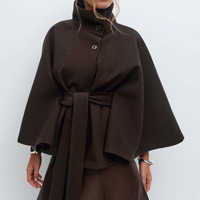 Manteau Cape Automne Hiver Femme Col Montant Boutonné Ceinturé Court Style Poncho Élégant Veste de Bureau pour Femme