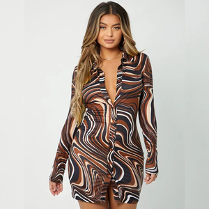 Wholesale Custom 2022 Long Sleeve Shirt Printed Button Tight Seductive Women's Dress <strong>XXXL</strong> Dresses - Product Image 4