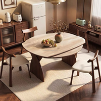 Ensemble de table à manger extensible ronde à ovale, fabrication OEM, base à piétement rainuré, mobilier de salle à manger élégant pour la famille, avec 6 chaises, 8 places