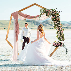 Arches de mariage de 7 pieds pour cérémonie, support d'<span class=keywords><strong>arche</strong></span> heptagonale en <span class=keywords><strong>bois</strong></span> pour ballons, support de toile de fond pour fêtes de jardin - Product Image 3