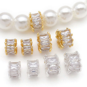 Cuentas cilíndricas de cobre chapado en oro, plata y circonita para accesorios de joyería DIY, tamaño mediano - Product Image 2