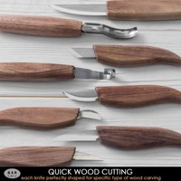 Vente flash - Ensemble d'outils de sculpture sur bois professionnels de la marque YBS, 8 pièces, lame CRV60, manche en bois de noyer, sac en cuir, outils de sculpture artistique DIY 1