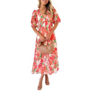 Vente en gros de robes longues décontractées à imprimé floral, de haute qualité, pour femmes, nouvelle conception, robes bohèmes mi-longues - Product Image 2