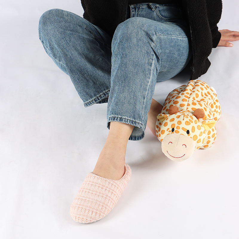 Pink Knitted Warm Slippers for Women Indoor Outdoor Memory Foam