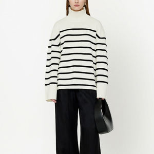 Custom Knit Stripe Cashmere Sweater Mulheres Jumper Senhoras Malhas Funil Inverno Pescoço Oversized Malha Pullover Camisola das Mulheres - Product Image 3