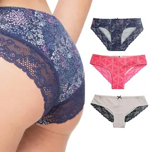 Bragas de algodón con estampado cómodas para mujer, ropa interior sexy de encaje para chica joven, precio barato, venta al por mayor