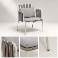 Fauteuil de jardin moderne en aluminium avec cadre en corde tressée, chaise longue individuelle pour villa, jardin, patio, balcon, gris