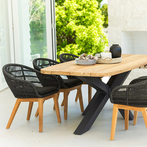 Ensemble de mobilier d'extérieur pour restaurant, <span class=keywords><strong>table</strong></span> de <span class=keywords><strong>jardin</strong></span>, chaise en rotin PE et teck, fabricant - Product Image 3