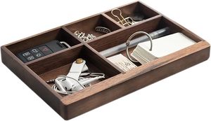 Organizador de Escritorio de Madera de Nogal de Lujo con Logotipo Personalizado, Bandeja de Almacenamiento para Joyería, Cosméticos y Artículos de Papelería - Product Image 2