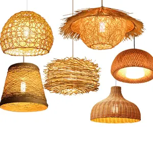 decorative light tower handmade woven brown natural rattan lampshade bamboo chandelier lamps for home luxury