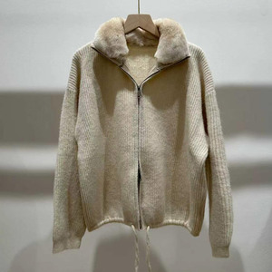 <span class=keywords><strong>Cardigan</strong></span> Corto in Maglia Jancoco con Spalle Scivolate, Orlo con Coulisse, Zip e Colletto in <span class=keywords><strong>Pelliccia</strong></span> di Coniglio Rex - Product Image 2