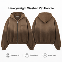 Sweat à capuche zippé pour homme, personnalisé, 450 g/m², grammage lourd, effet vintage délavé, coupe oversize et carrée, en molleton brodé, OEM Marque Privée