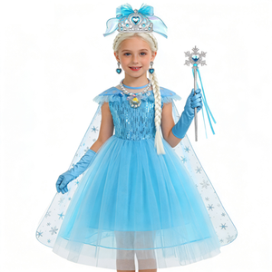 Disfraz de Princesa <span class=keywords><strong>Elsa</strong></span>, vestido de poliéster para niños, conjunto para fiestas de Halloween, accesorios de cumpleaños - Product Image 1