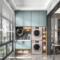Meuble de buanderie modulaire personnalisé pour balcon avec ensemble lave-linge et sèche-linge intégrés, idéal pour appartements et centres commerciaux