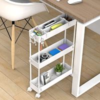 Chariot de rangement mince blanc à 3 niveaux, étagère roulante mobile pour cuisine, buanderie, bureau et salle de bain espaces étroits