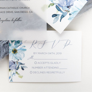 Invitations de <span class=keywords><strong>mariage</strong></span> en papier vélin floral bleu poussiéreux en couches avec carte RSVP Invitations spéciales de réception de <span class=keywords><strong>mariage</strong></span> élégantes - Product Image 3