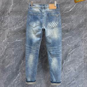 Jeans holgados de rasgadura de mezclilla para hombre, Parche de cintura alta para hombre, pantalones vaqueros de moda con arrugas cónicas para hombre - Product Image 5