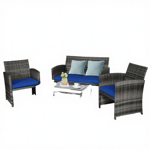 DB Durable Outdoor Rattan <b>Garden</b> <b>Set</b> 4-Piece Polyester Loveseat with Glass Table Contemporary Style for Patio & <b>Garden</b> Use - Product Image 3