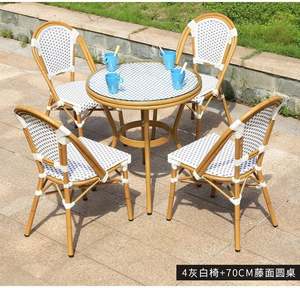 โต๊ะและเก้าอี้กลางแจ้งร้านน้ำชานมในสวนเก้าอี้พักผ่อนระเบียงเก้าอี้หวายไม้ไผ่ผสมสำหรับระเบียง - Product Image 5