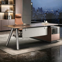 Ensemble de bureau de direction en bois foncé haut de gamme, bureau d'ordinateur, chaise, mobilier moderne minimaliste de luxe pour manager, superviseur, dirigeant