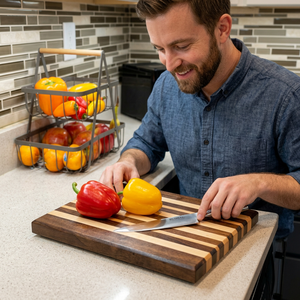 Planche à découper de cuisine éco-consciente Planche en bois artisanale pour maisons modernes, planche à fromage avec couteau en acier inoxydable - Product Image 1