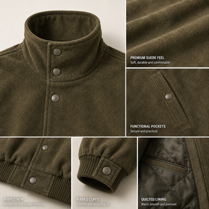 Blouson Bomber Oversize Hiver Personnalisé Homme Vert Olive Col Montant <span class=keywords><strong>Laine</strong></span> Patchwork Streetwear OEM Marque Privée Épaules Tombantes - Product Image 4