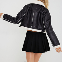 Benutzer definierte Neuankömmling Cropped Faux Shear ling Lederjacke Warm und Mode Reiß verschluss Winter Black Women Coats