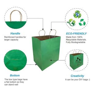 Green Color Brown Kraft Paper <b>Bags</b> with Twisted Handles 14x10x15.75 Inches - Product Image 3
