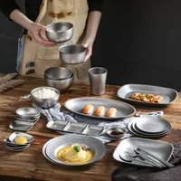 304 acier inoxydable pour faire de la vieille vaisselle vintage bol à vent industriel assiette fourchette cuillère baguettes camping vaisselle ensemble