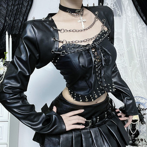 Ropa gótica Mujer Cadena desmontable Cuero Halloween Nuevo estilo callejero Cuero punk - Product Image 2