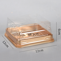 Boîte d'emballage alimentaire jetable en plastique PET carrée pour gâteaux, pâtisseries, sushis, sucre, avec couvercle transparent et base noire et dorée