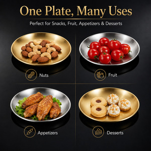 Stainless Steel Round Snack Plates <b>Set</b> 4pcs <b>Silver</b> Solid Color Hotel Coffee <b>Tea</b> Serving Dish - Product Image 4