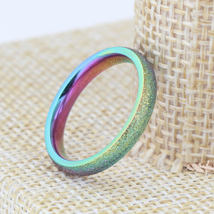 Frosted Seven Color Pearl Sand Stainless Steel Titanium <b>Ring</b> 4Mm For Women Gift Jewelry - Product Image 3
