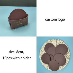8-Pcs Pu Leather Drink Coasters With Holder Lightweight Pad <b>Protection</b> Tabletop Cup Mat Coffee for <b>Tables</b> - Product Image 2
