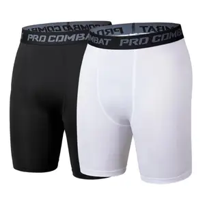 Venta al por mayor negro suave costura medias gimnasio leotardo impreso pantalones cortos de compresión para hombre