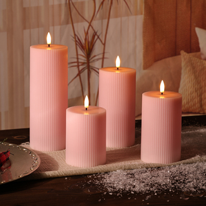 Candele Votive a LED Tremolanti 3D Effetto Fiamma Reale Rosa a Colonna di Matti, con Telecomando, in Cera di Paraffina, per Diwali e Casa - Product Image 4