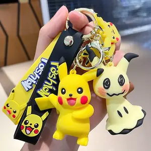 3D kauçuk Pokemoned karikatür anahtarlık kolye silikon Pokemoned anahtarlık