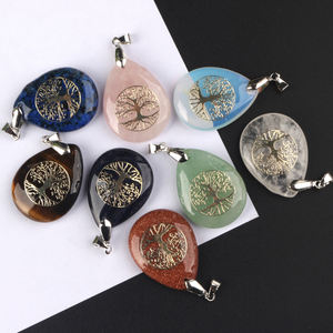 Pendentif en cristal naturel en forme de goutte d'eau avec peinture Arbre de Vie pour bijoux féminins - Vente en gros - Product Image 3