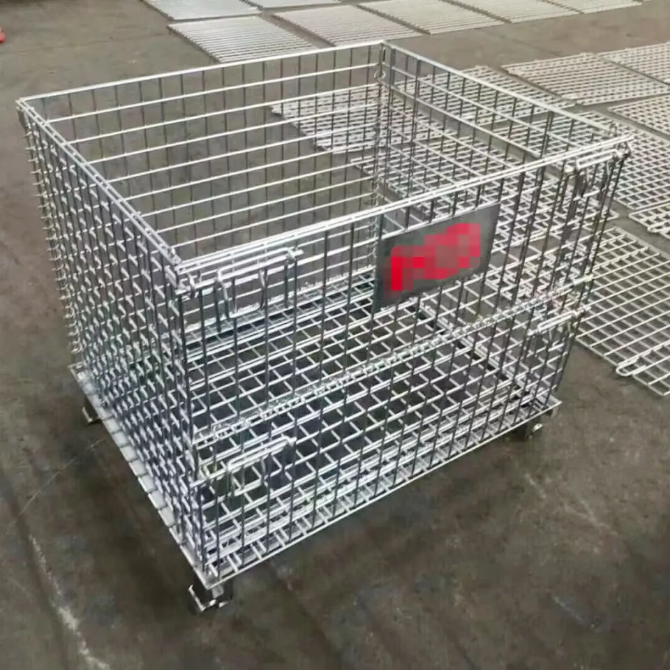 Strong Load Capacity Pallet Cage Box Stackable Trolley Basket Folding Metal Mesh Containers With Corrugated Board