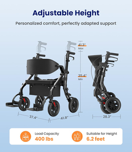 Déambulateur en aluminium Mateside avec siège réglable en hauteur Roues de 10 pouces Aide à la mobilité légère pour adultes âgés - Product Image 2