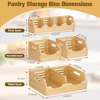 Organisateur de vaisselle empilable à 3 niveaux en bambou carbonisé avec séparateur amovible pour cuisine et bureau – Bacs de rangement pour garde-manger