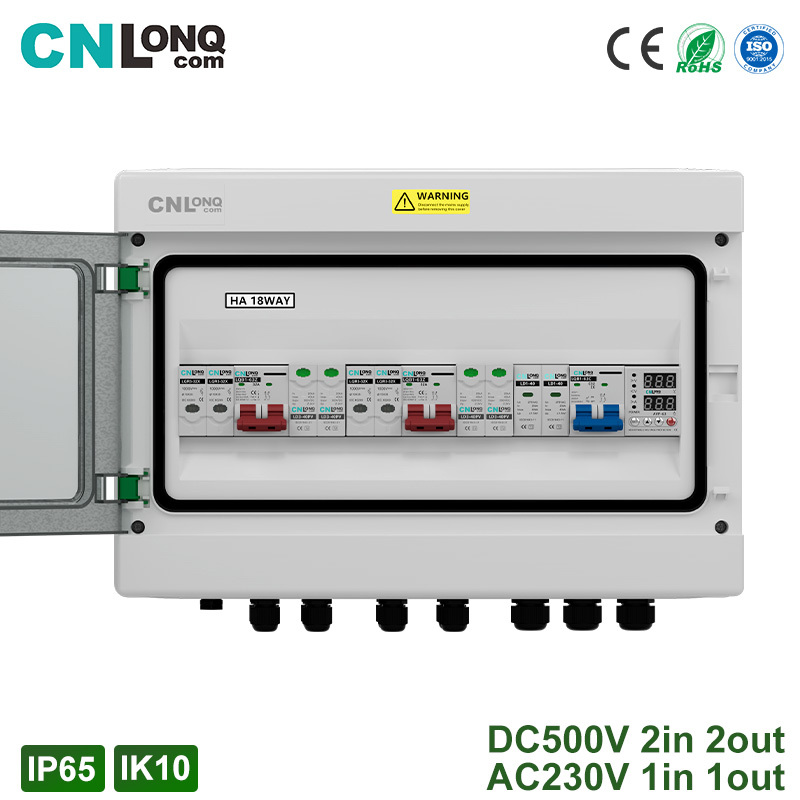 CNLONQ Factory DC+AC Solar PV Combiner Box DC500V 2in 2out AC230V 1in 1out IP65 MCB, SPD, Fuse and OUPA for Solar System · image 1