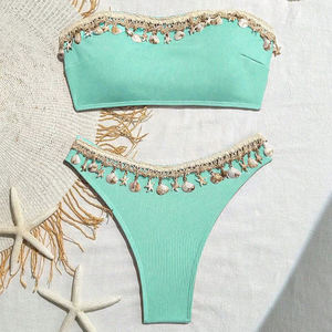 Bikini femme élégant <span class=keywords><strong>2</strong></span> pièces, style <span class=keywords><strong>euro</strong></span>-américain, col en V profond, triangle brésilien, motif floral, tissu nylon cristal, bretelles à nouer - Product Image 1