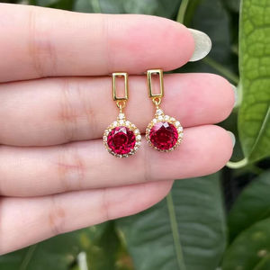 أقراط من الفضة عيار 925 مع الياقوت، مطلية بالذهب مع زركون على شكل هالة، مجوهرات راقية للنساء - Product Image 1