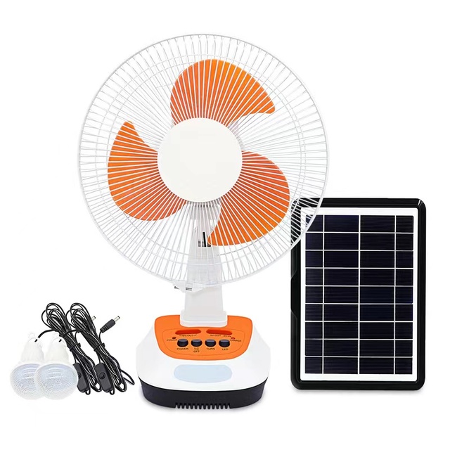 2 PCS Bulbs 12 Inch Rechargeable Fan Built in 6V 4.5Ah Lead Acid Battery AC Charging Solar Charge Table Solar Fan