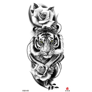 Schwarze Großflächige Temporäre <span class=keywords><strong>Tattoos</strong></span> Totenkopf Rose Löwe Tiger Engelsflügel Wasserfeste Fake-Tattoo-Aufkleber zur Körperdekoration - Product Image 2