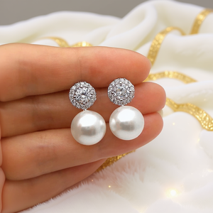 Eleganti orecchini pendenti con perle di cristallo in argento 925 per le donne, gioielli classici da matrimonio, a forma di sfera nera in oro bianco - Product Image 2